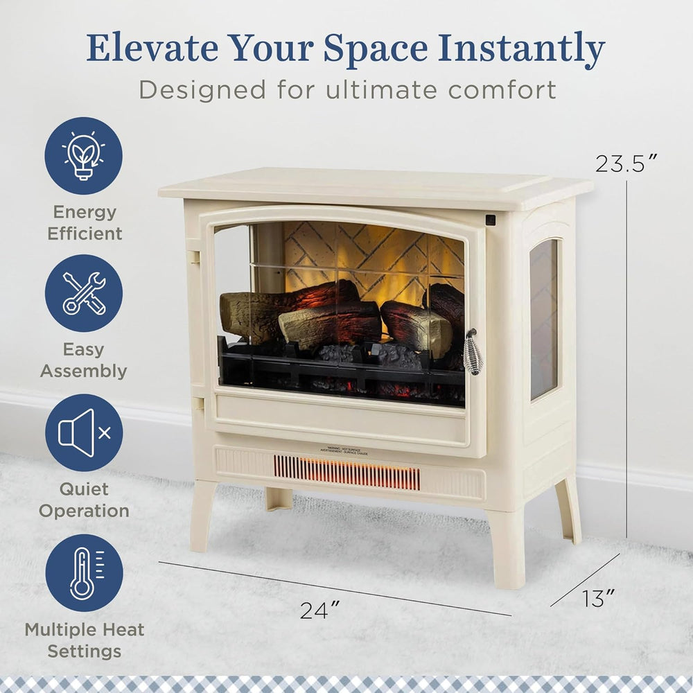 Country Living Infrared Freestanding Electric Fireplace Stove Heater in Cream...