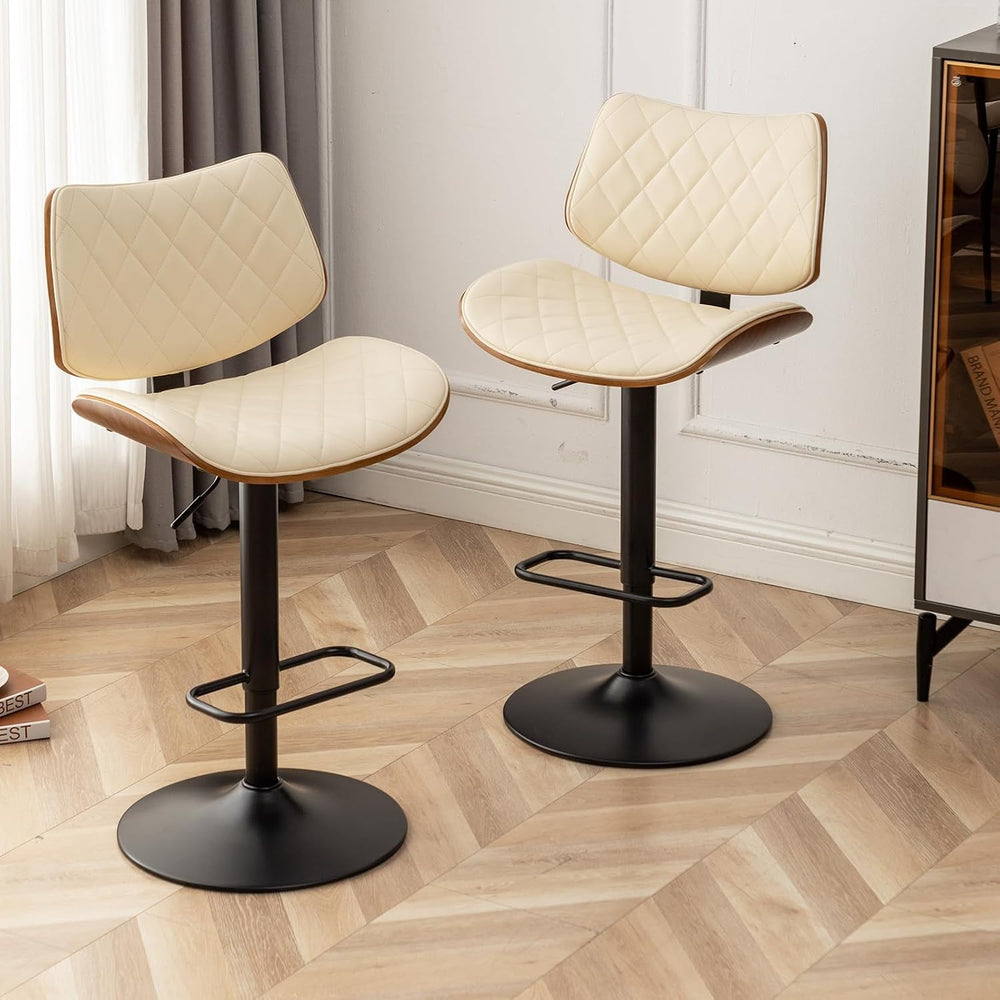 LUNLING Bar Stools Set of 2 Mid Century Modern Adjustable Counter Height Blac...