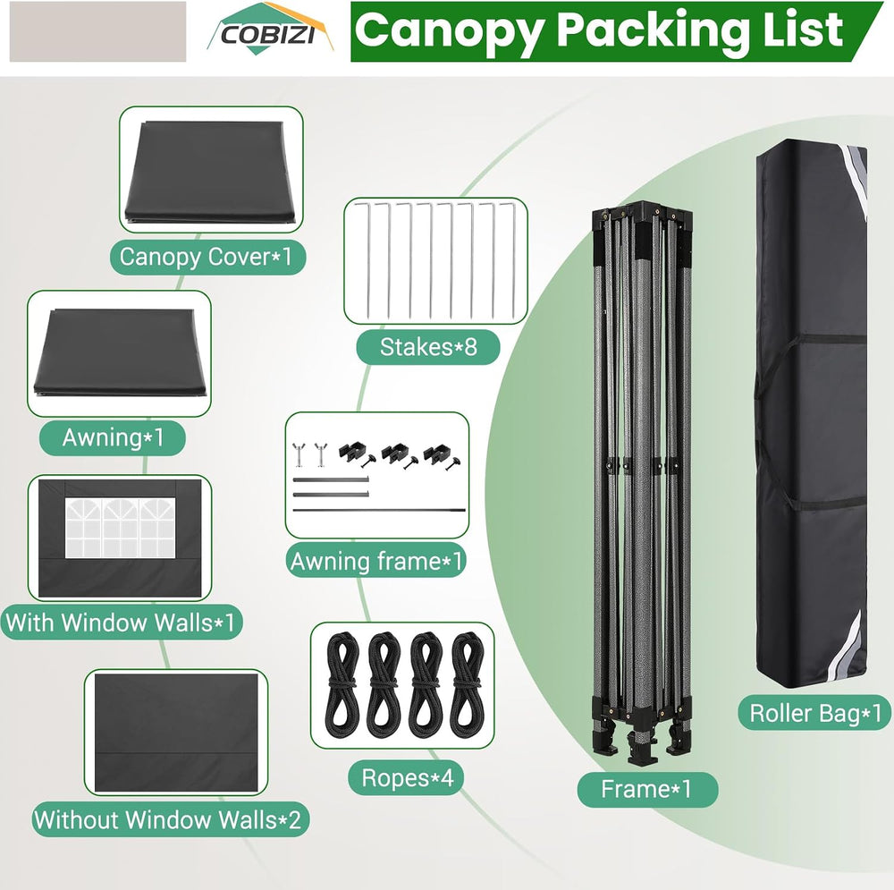 COBIZI 10x10 Heavy Duty Pop Up Canopy Easy Up Commercial Event Tent, Black