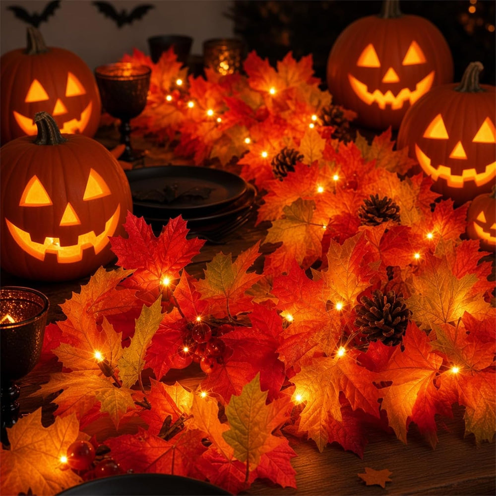 Fall Decorations Lighted Fall Garland with Pinecones and Berries, 9FT 50 Inca...