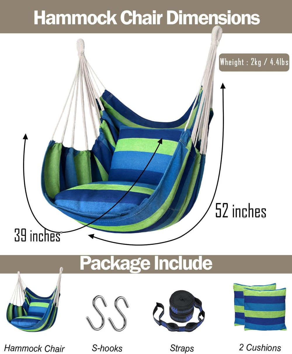 Halalona Hammock Chair Hanging Hammock Chair Rope Swing 2 Cushions Included-S...