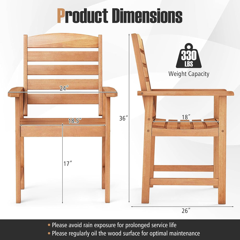 Tangkula Wood Patio Dining Chairs Set of 2, Wooden Outdoor Dining Chairs with...
