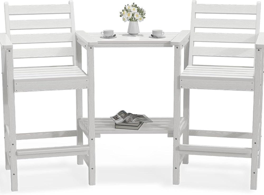 PLUUV Tall Adirondack Chairs Set of 2 with Double Table Trays, White