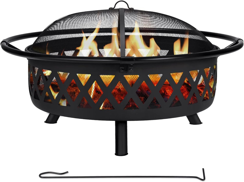 AK TRADING CO. Crossweave 30" Wood Burning Fire Pit with Spark Screen, P...