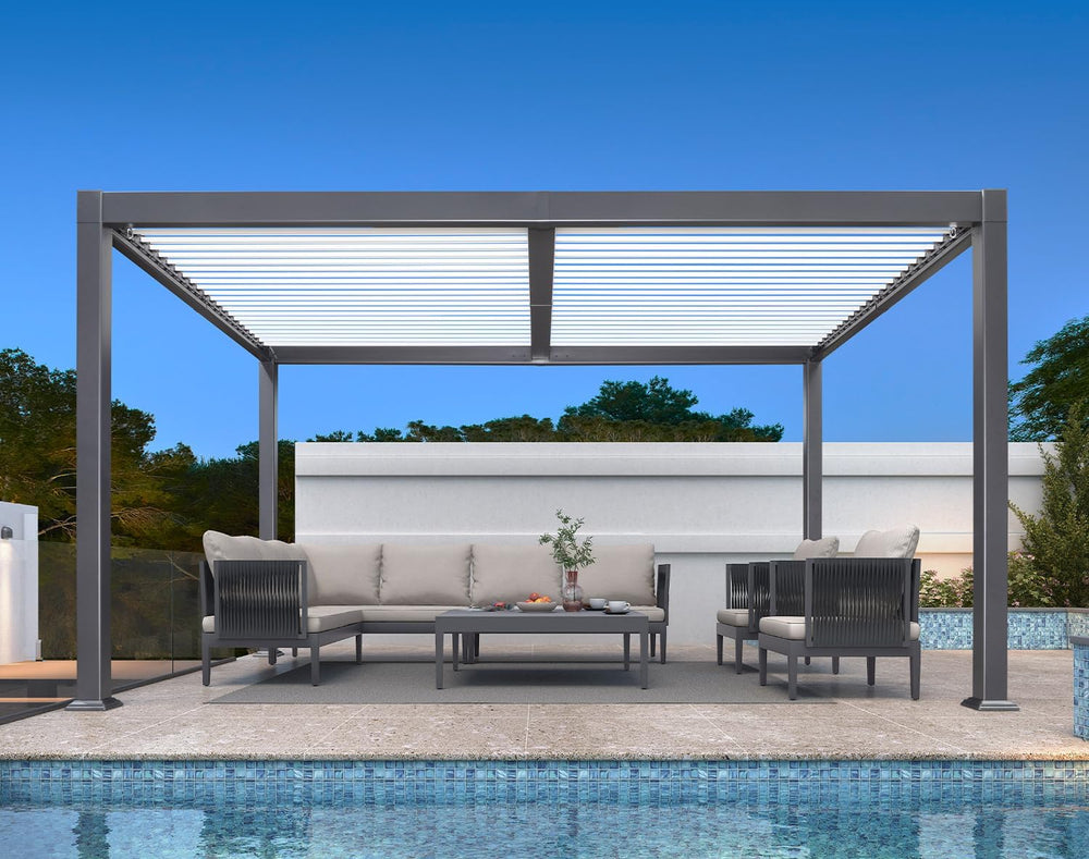 PURPLE LEAF Louvered Pergola 10' x 14' White Roof Aluminum Frame for ...
