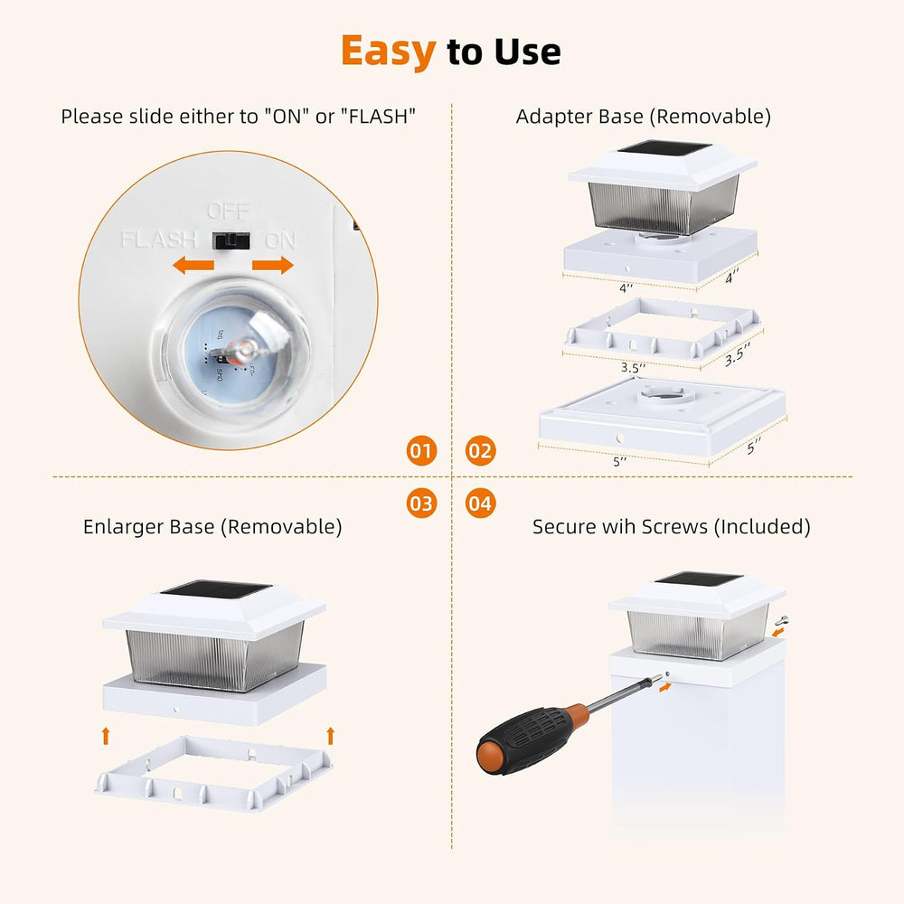 Solar Post Cap Lights, White, 4x4/5x5, 18-Pack