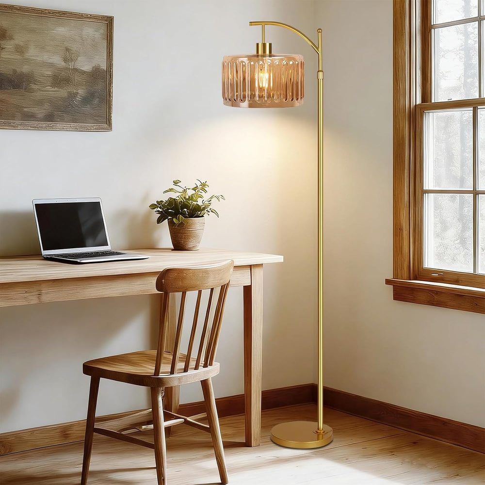 QIYIZM Glass Floor Lamp for Living Room,Bedroom,Gold Dimmable Standing Lamp w...