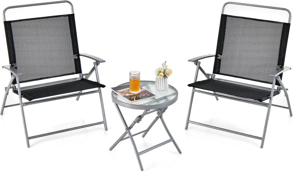 Giantex 3PCS Patio Bistro Set, Folding Outdoor Patio Table Set with 2 Foldabl...