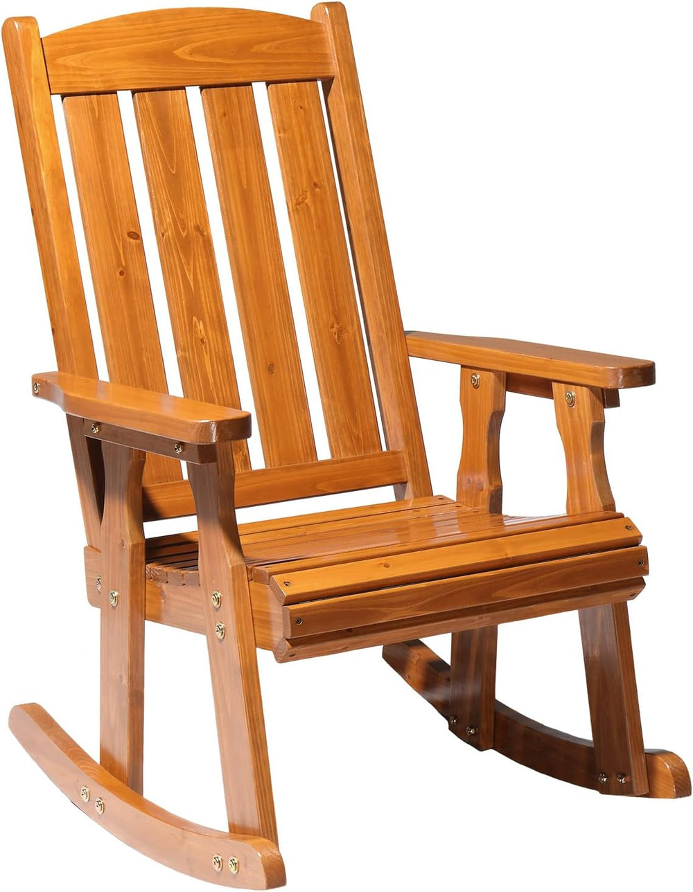 VINGLI Heavy Duty 600 LBS Outdoor Wooden Rocking Chair with Higher Backrest,P...