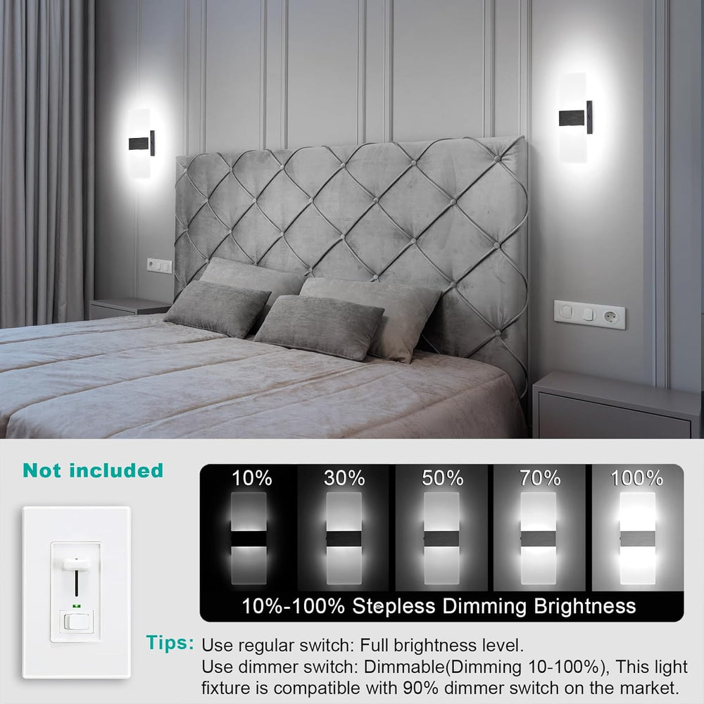 TRLIFE Dimmable LED Wall Sconces, 4 Color Temperature Modern Wall Sconce 12W ...