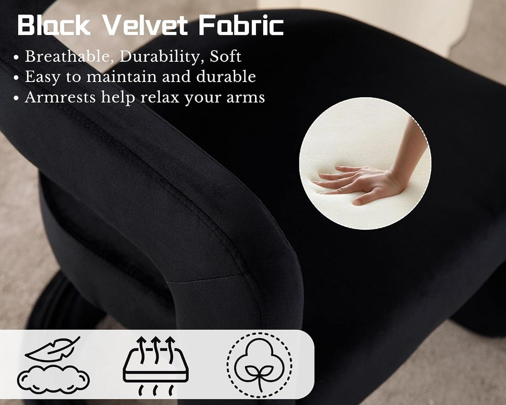 HNY Modern Black Velvet Barrel Dining Chairs Set of 6