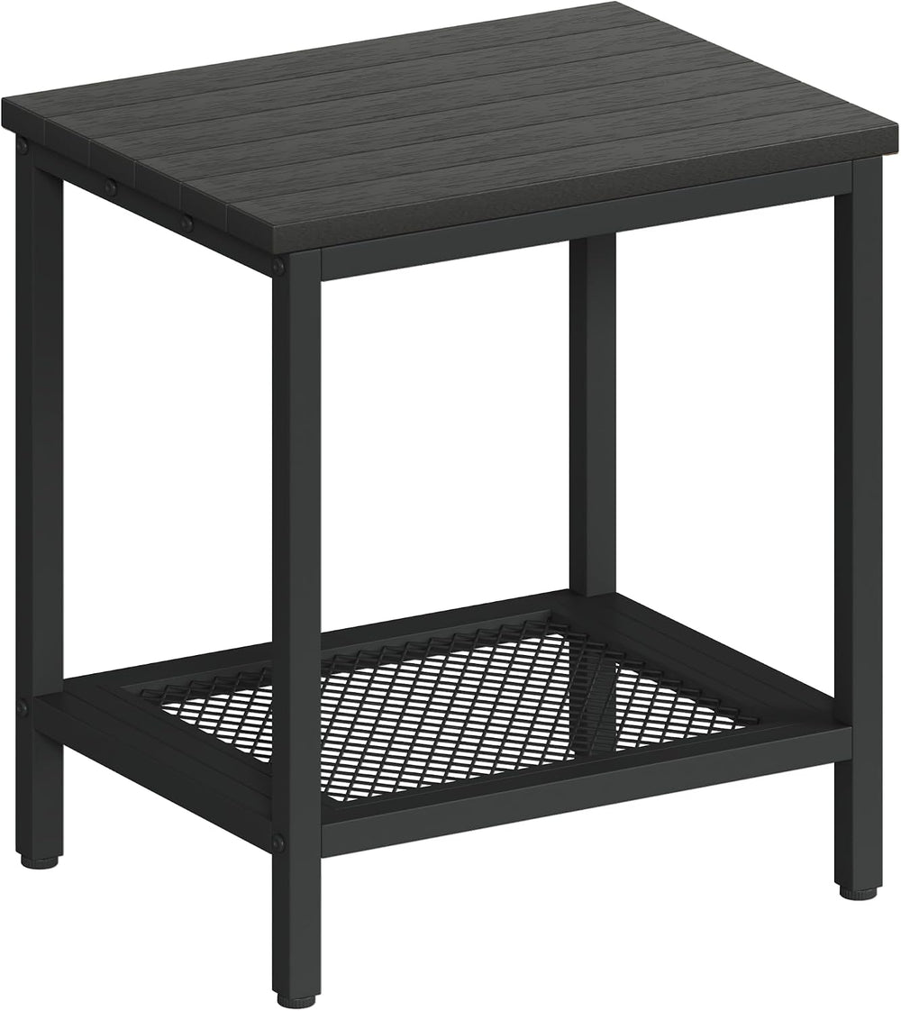 Outdoor Side Table with Storage 2-Tier Patio End Tables Black