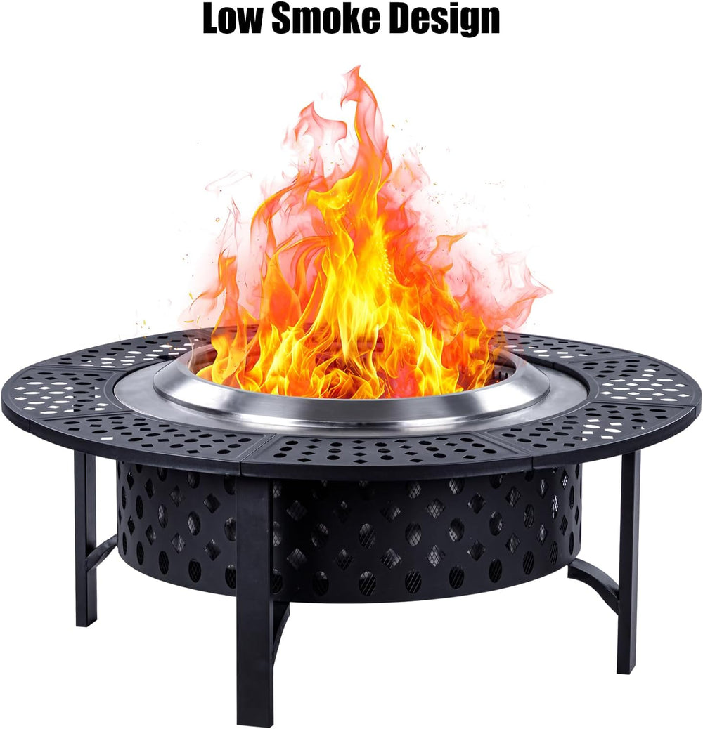 OutVue 42 Inch Smokeless Fire Pit with 2 Grills, Large Firepits for Outside