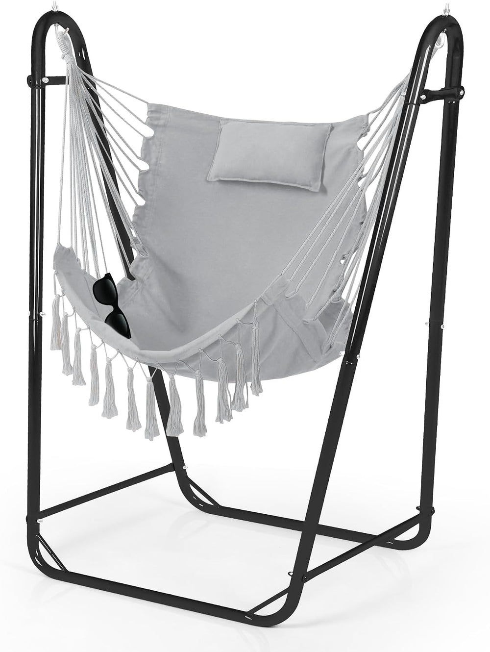 Hammock Chair with U Shape Stand, Cotton Swing Chair with Side Pocket