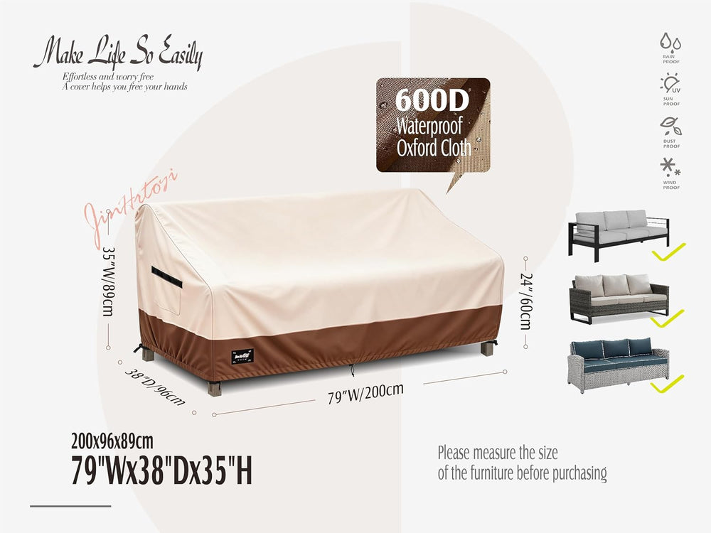 JinHrtoyi 3-Seater Outdoor Couch Cover, 79Wx38Dx35H inches Outdoor Furniture ...