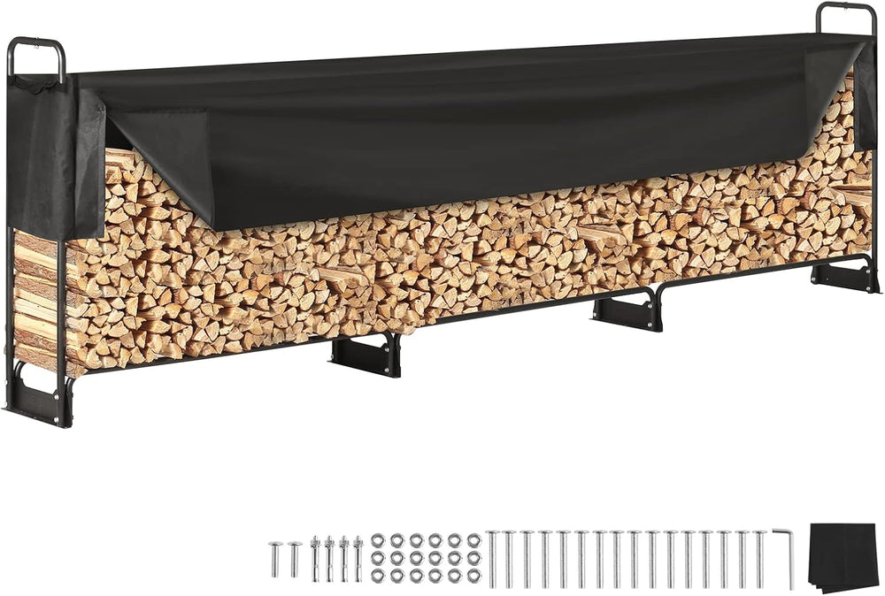 VEVOR 12.7FT Outdoor Firewood Rack with Cover, Firewood Holder for 3/4 Cord