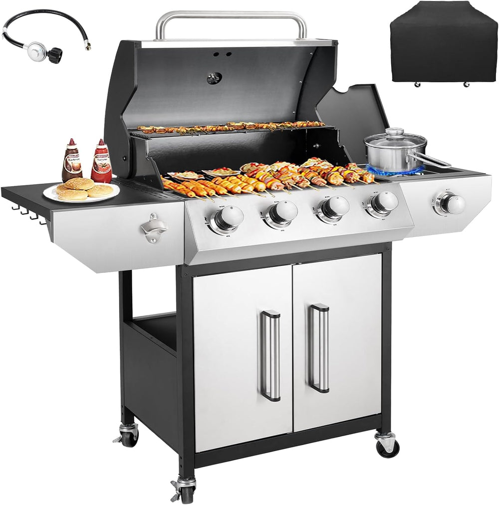 Kendane 4-Burner Propane Gas BBQ Grill with Side Burner, Barbecue Gas Grill w...