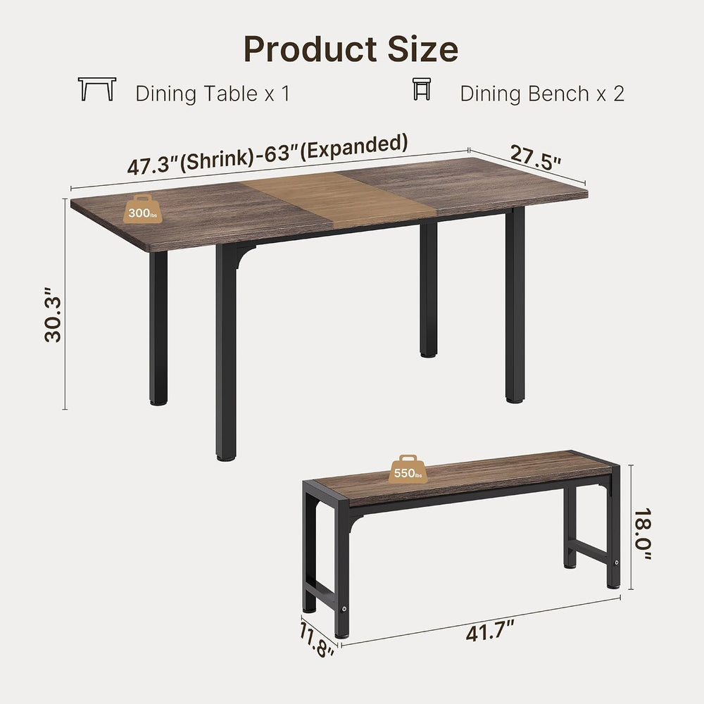 Ahomly 63“ Extendable Dining Table Set with 180° Smart-Flip Pivot, Gray