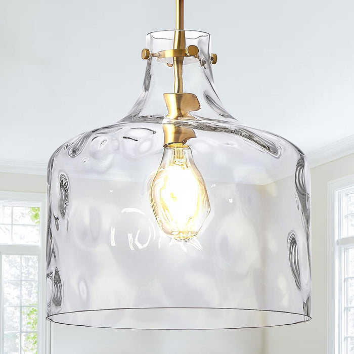 CATINER 16" Farmhouse Hammered Glass Pendant Light, Gold Hanging Light