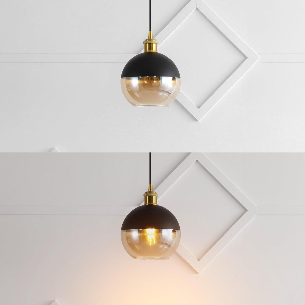 JONATHAN Y Nixon 1-Light 7.5" Globe Pendant, Brass Gold/Black, Set of 2
