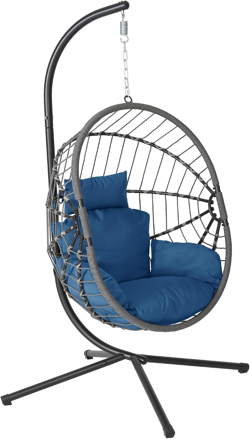 DoubleTT Hanging Egg Chair with Stand - 350lbs Capacity Outdoor Patio & I...