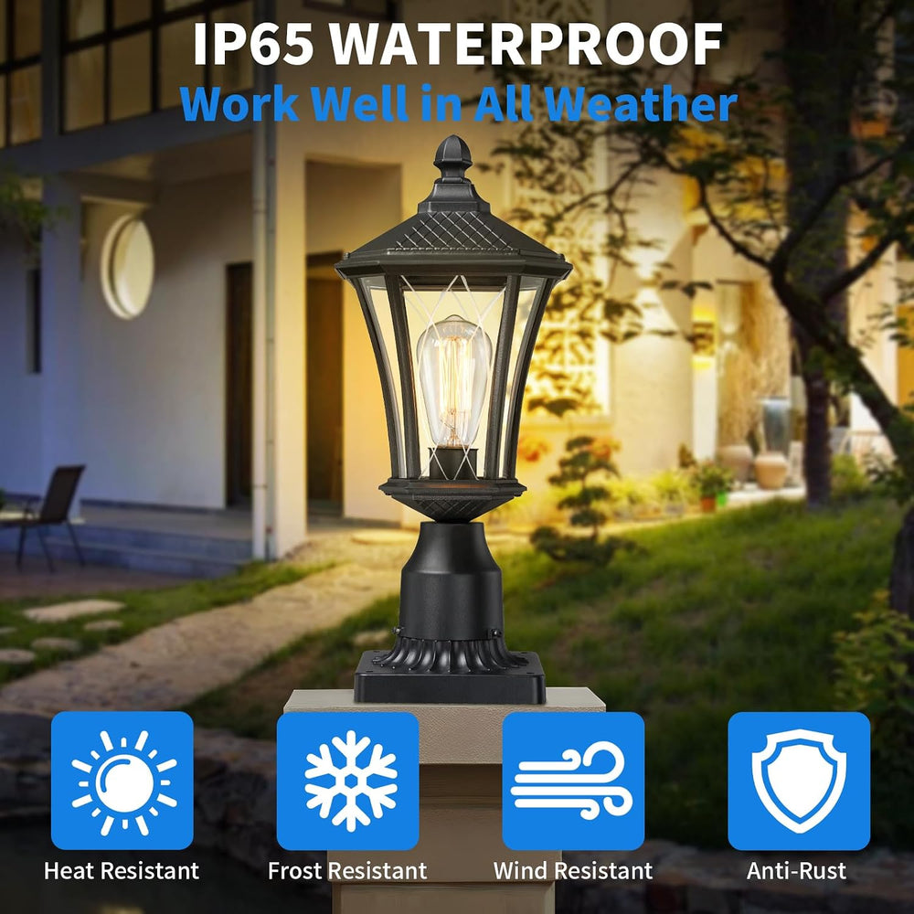 YSN 16" Outdoor Post Lights, Black Lamp Post Light Fixture, 2 Packs
