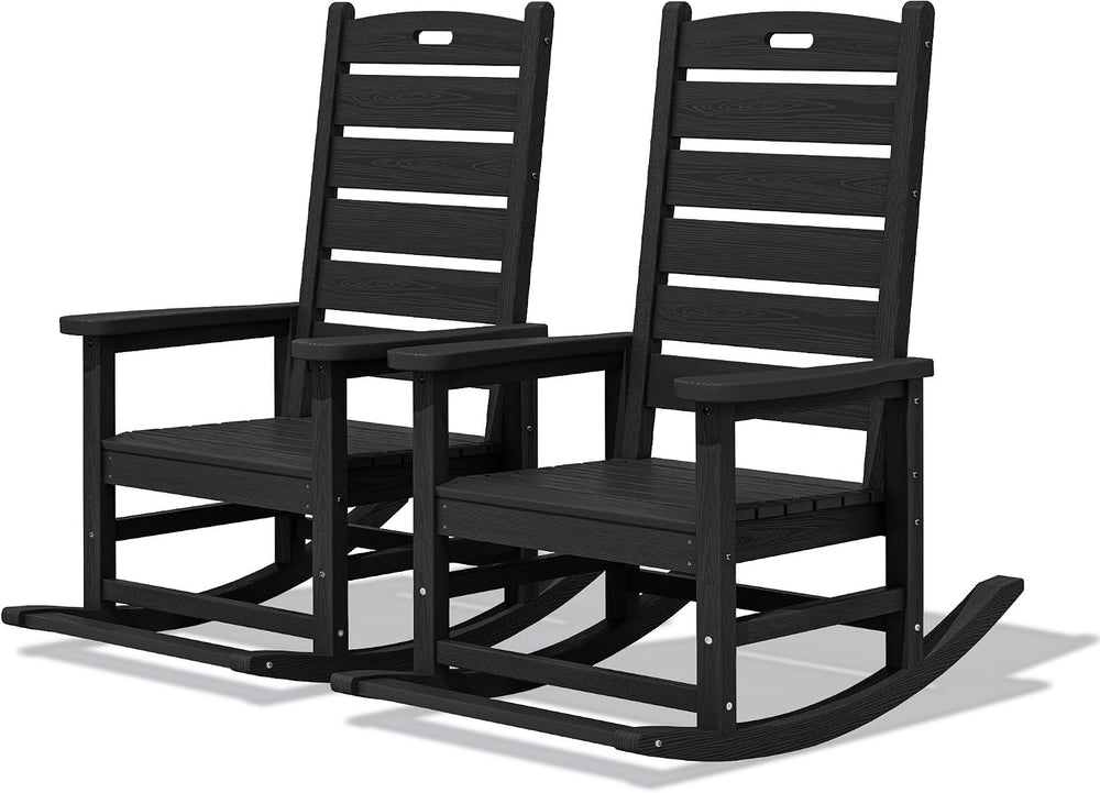 SERWALL Outdoor Rocking Chair Set of 2, Oversized HDPE Rocker, Black