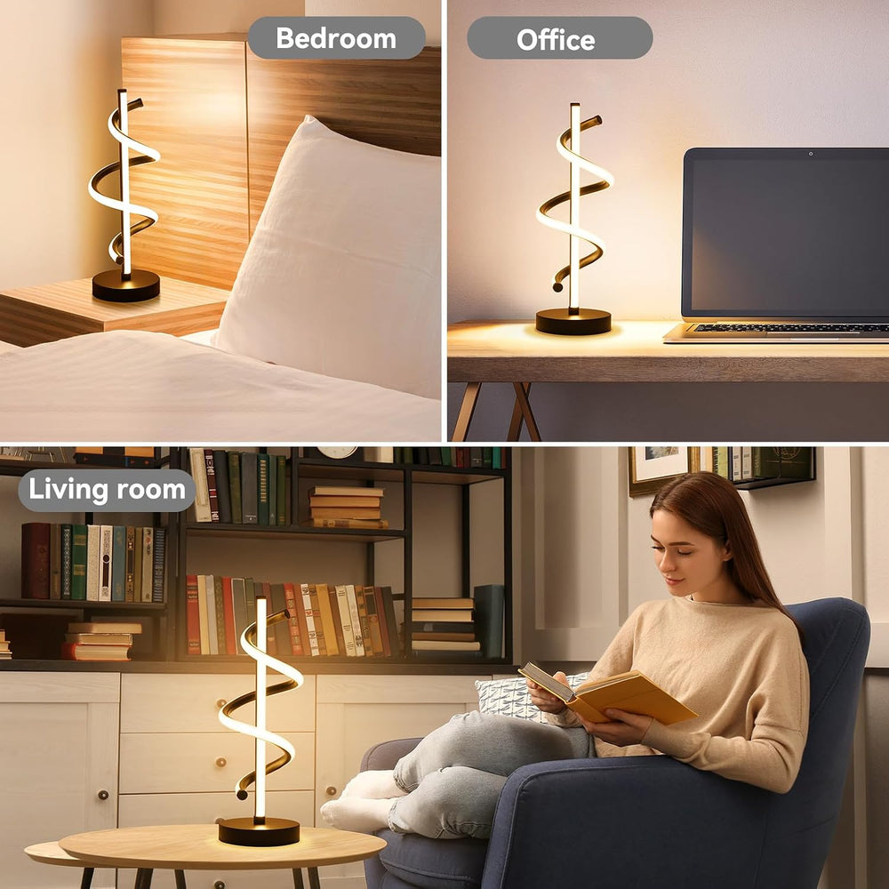 NUÜR Black Spiral LED Table Lamp, Dimmable Metallic Bedside Lamp