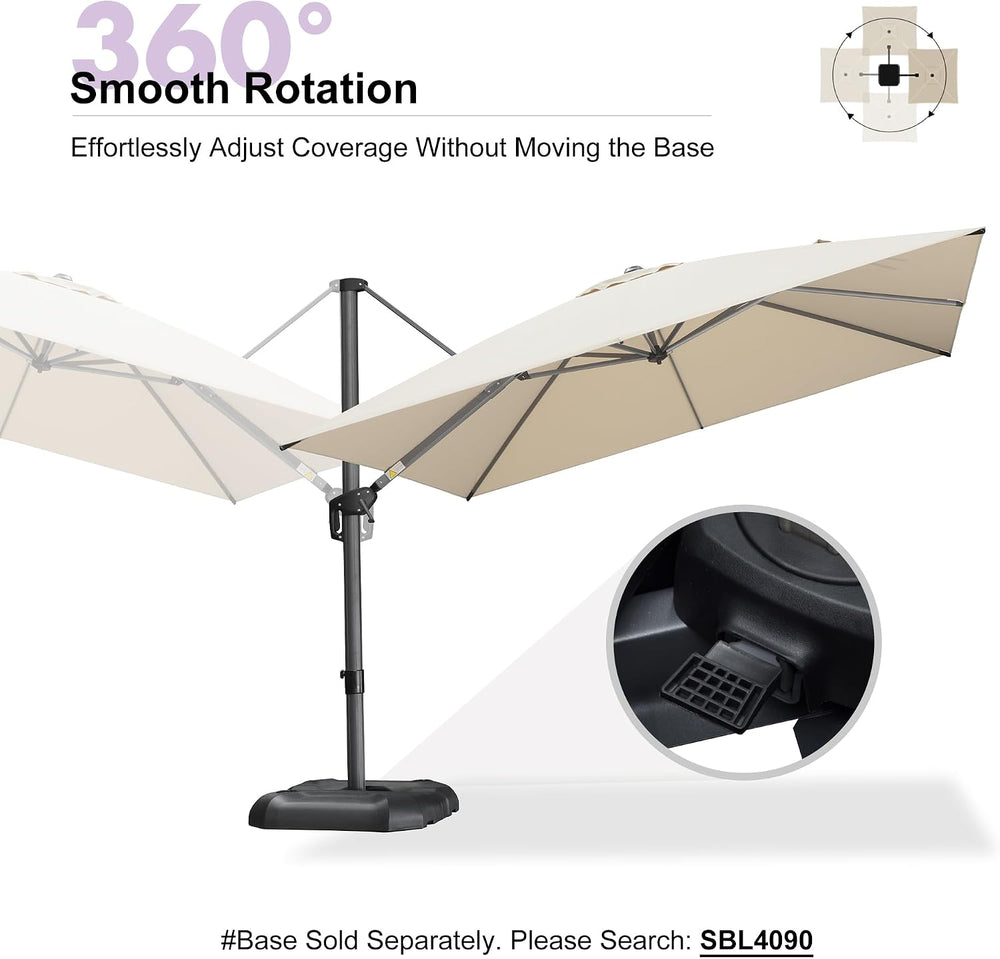PURPLE LEAF Patio Umbrella Outdoor 10' x 10' Square 360° Rotation Beige