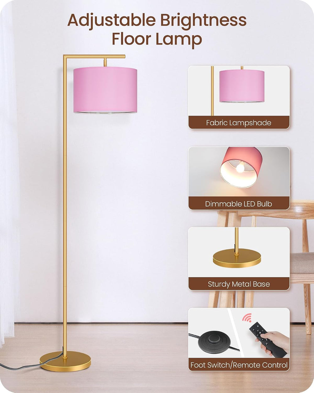 Modern Gold Arc Floor Lamp, Corner Tall Lamp with Remote, Arched Reading Ligh...