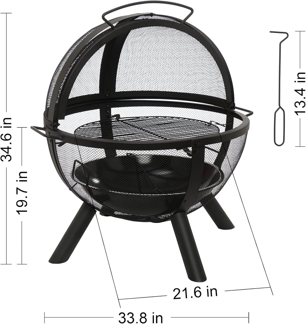 Ikuby Ball of Fire Pit fire Ball with BBQ Grill fire Globe Pit Large Round fi...