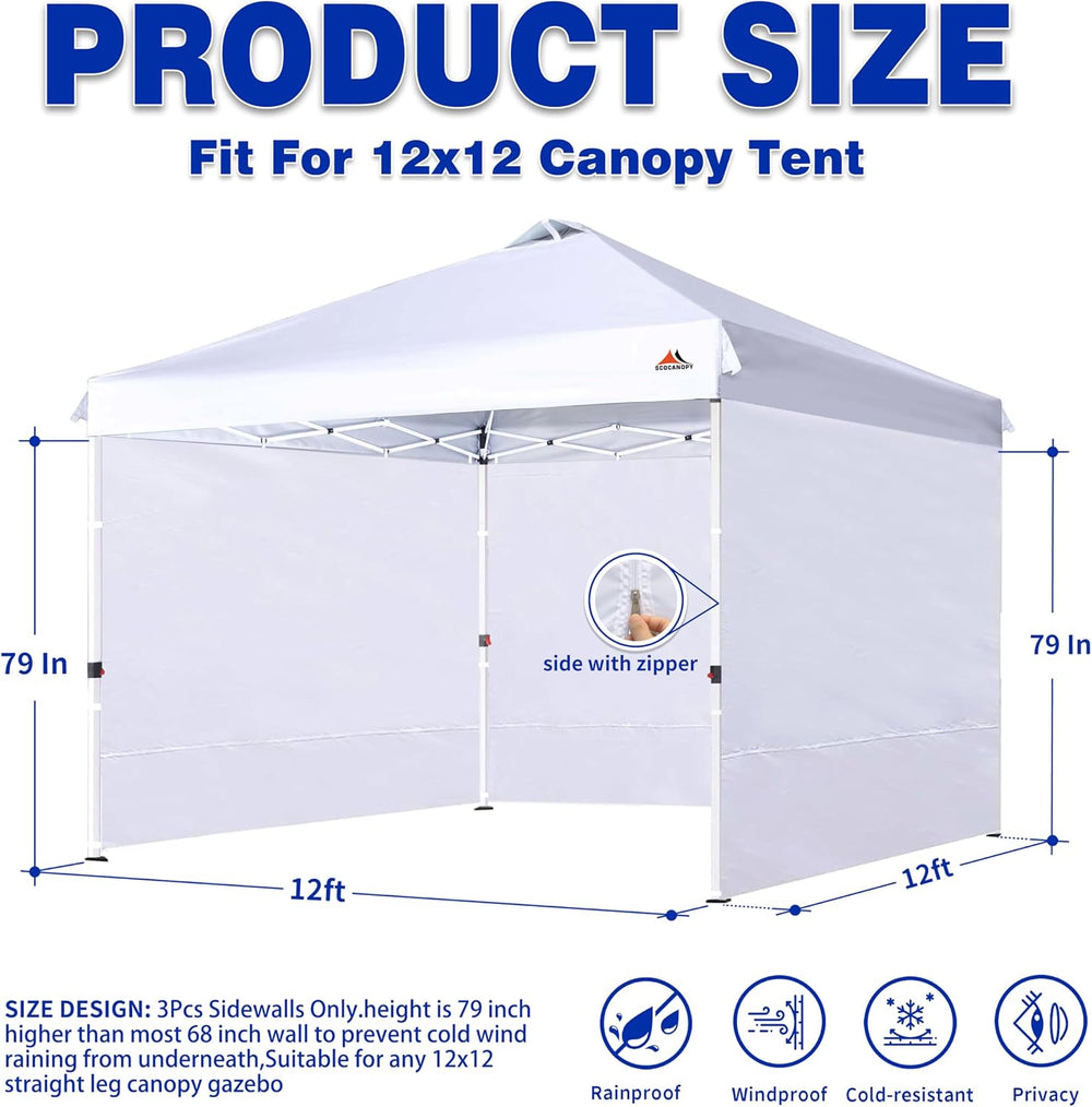 SCOCANOPY SunWall for 12x12 Pop Up Canopy Frame, 3 Pack SideWall Only (Navy B...