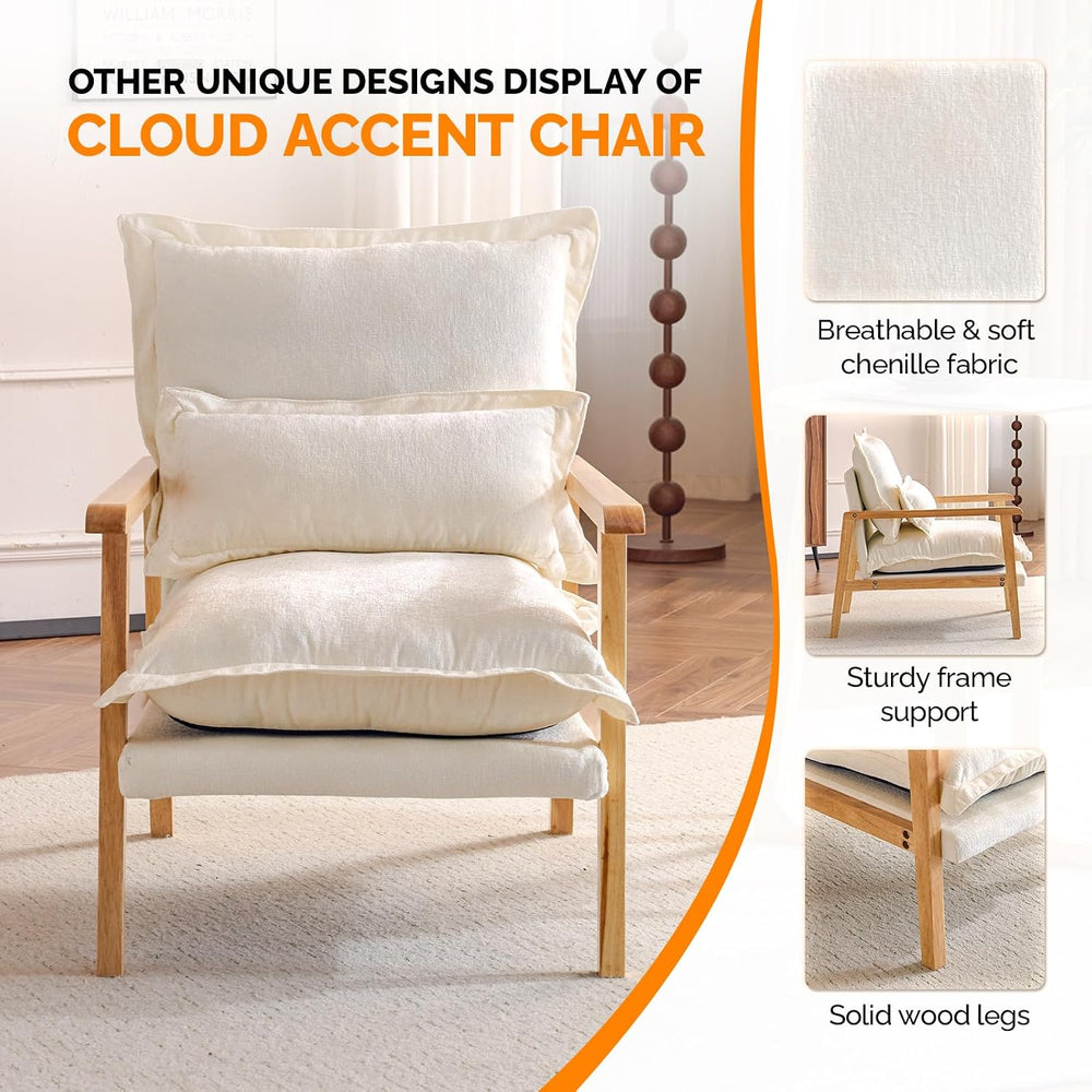 VINGLI Mid-Century Modern Cloud Accent Armchair with Lumbar Pillow, 6.3'&...