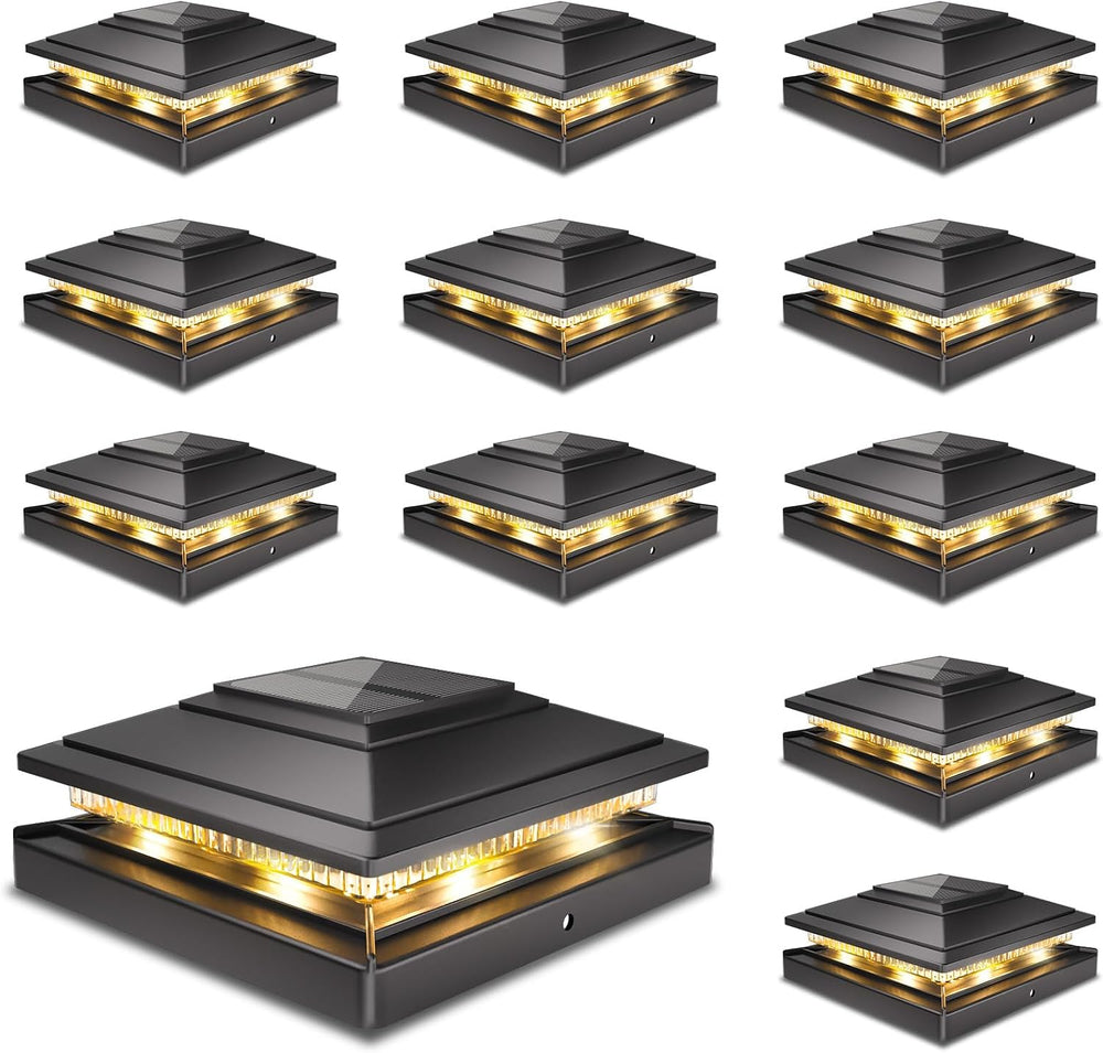 Solar Post Cap Lights 12pack,Warm & Cool Light,for 4x4 5x5 6x6 Posts Black
