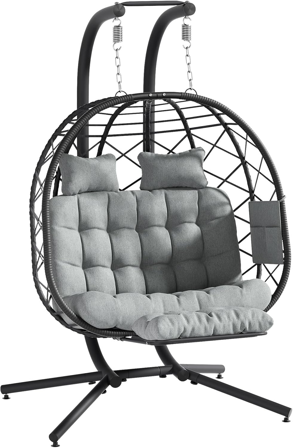 Suteck Double Hanging Egg Chair with Adjustable Footrest & Stand, Grey