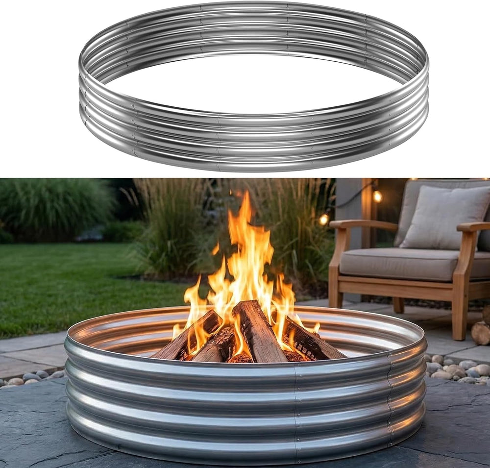 Fire Pit Ring for Outside Wood Burning, 36in Outdoor Fire Pit, Heavy Duty Ste...