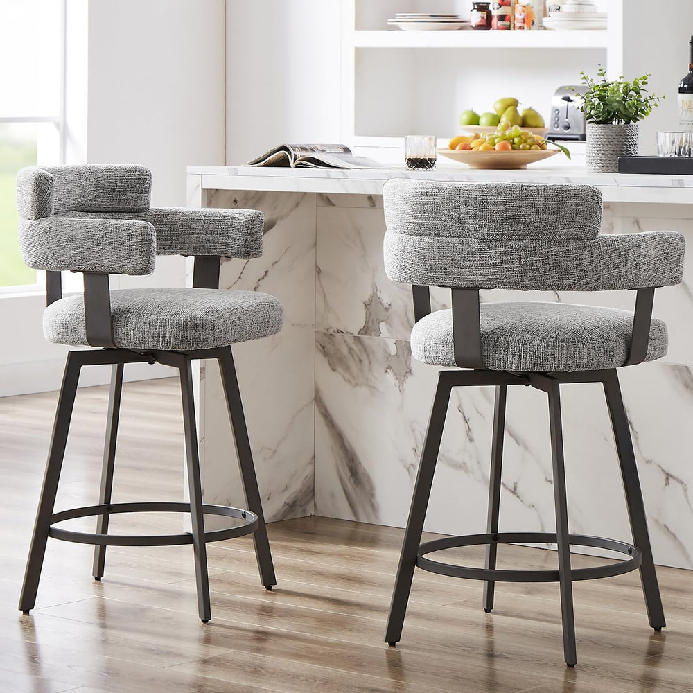 Counter Height Bar Stools with Full Back – Swivel Counter Stools Set of 2 wit...