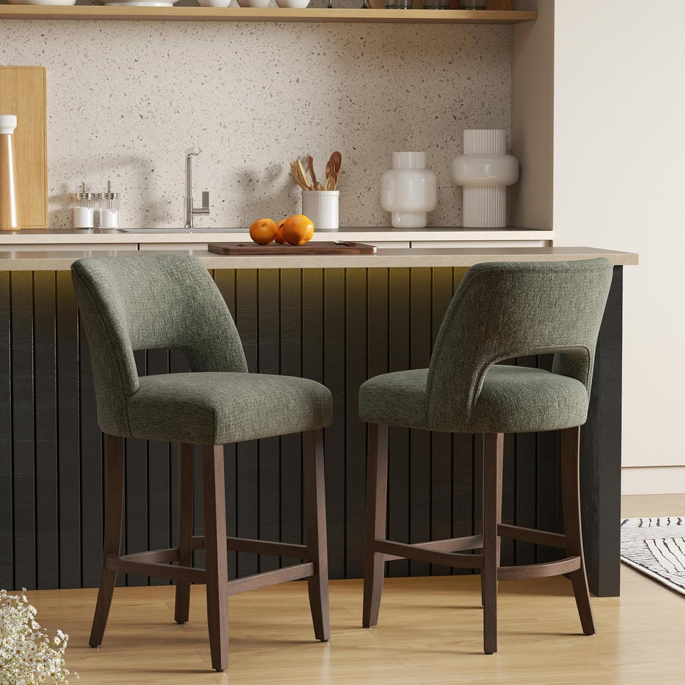 VKNOW Bar Stools Set of 2, 26" Fabric Counter Height Bar Stools, Green