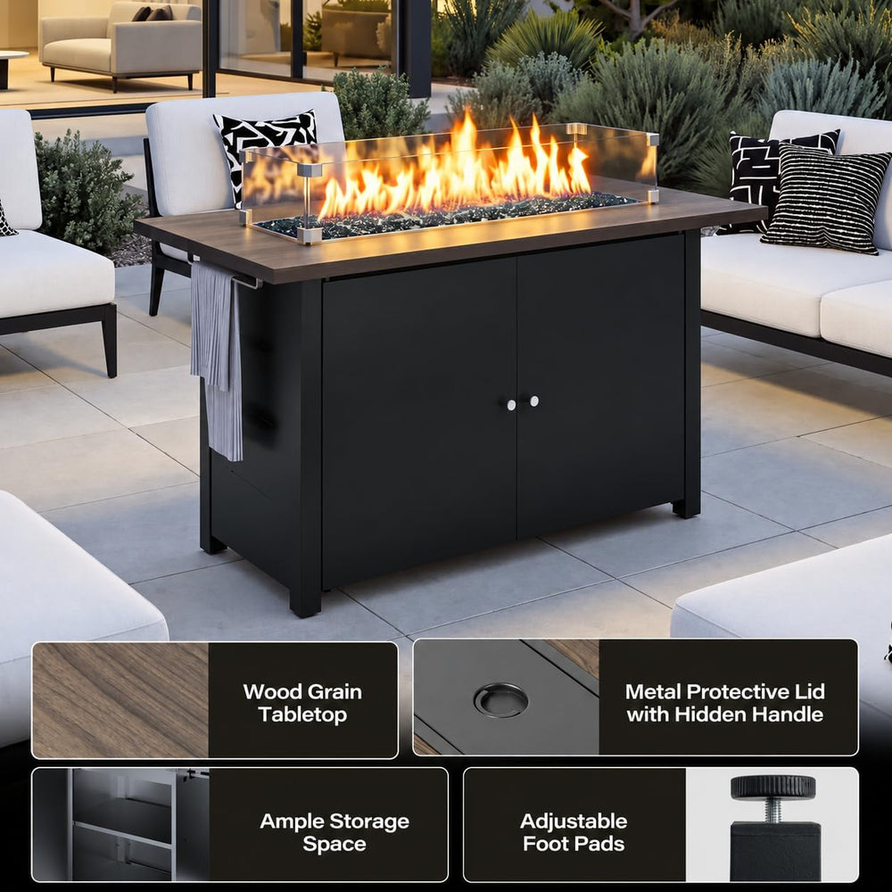 Lausaint Home Propane Fire Pit Table 43 Inch with Lid, 60,000 BTU Gas Fire Pi...