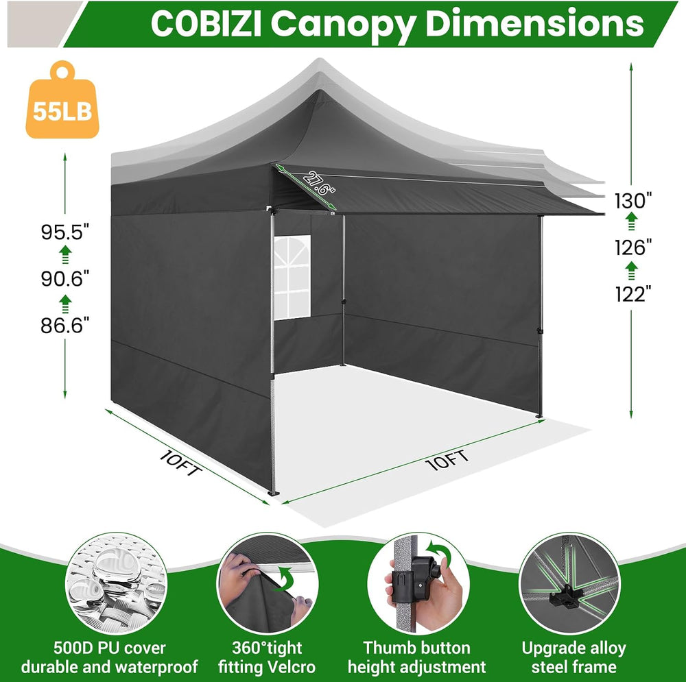 COBIZI 10x10 Heavy Duty Pop Up Canopy Easy Up Commercial Event Tent, Black