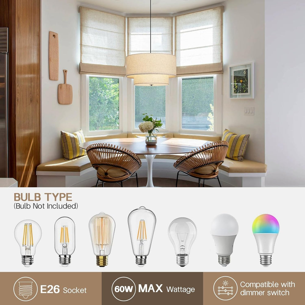 18" Modern Double Drum Fabric Pendant Light, Large Hanging Ceiling Chand...