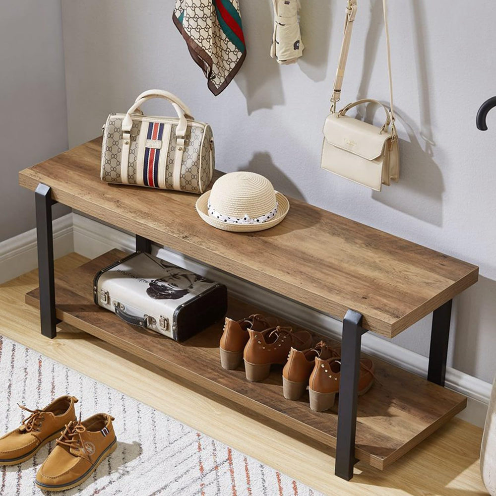 FOLUBAN Entryway Bench, Industrial Shoe Storage Bench for Bedroom Living Room...