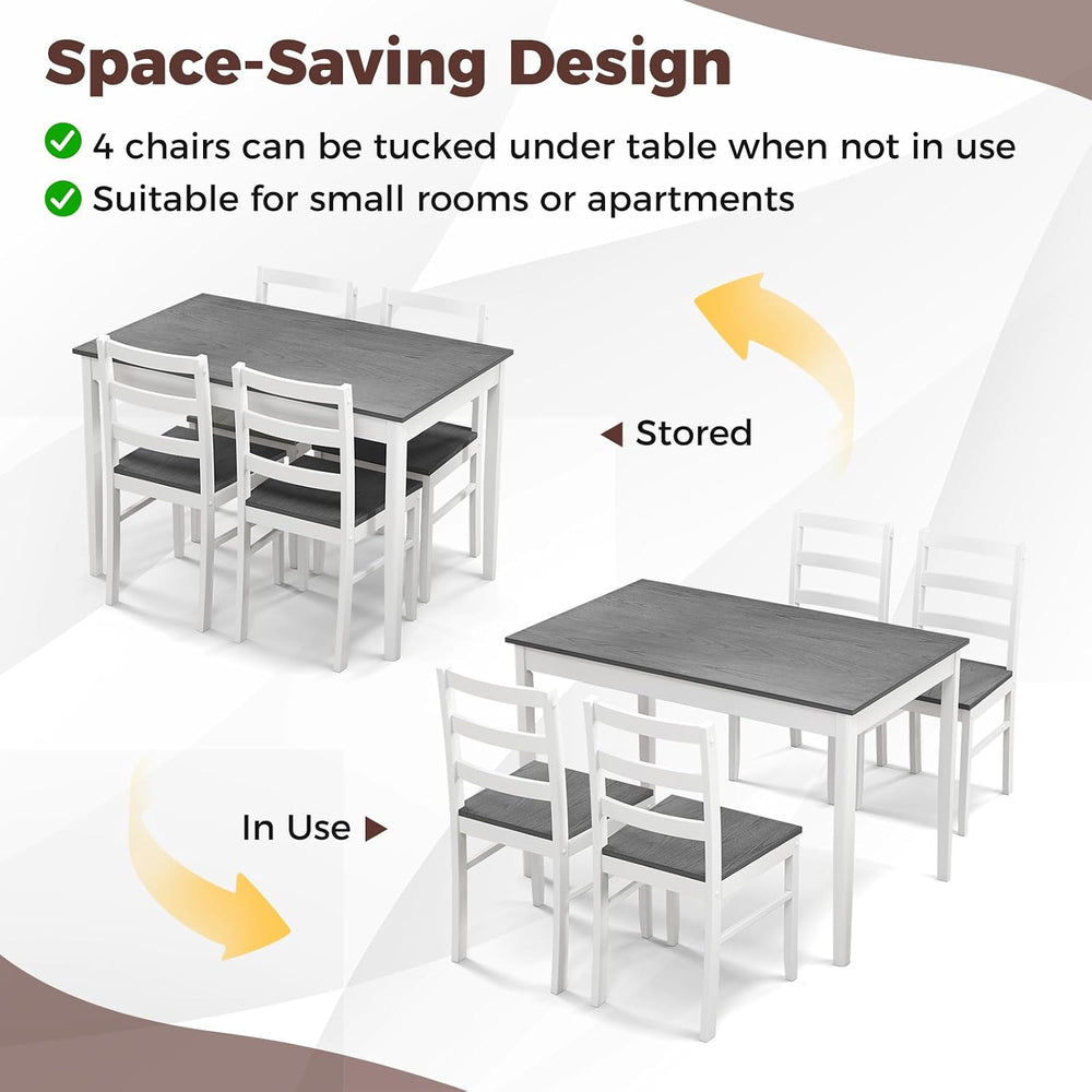 GOFLAME 5 Piece Dining Table Set for 4, Farmhouse Kitchen Table and 4 Chairs ...