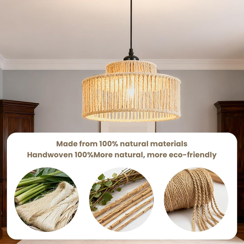 2 Pack Rattan Pendant Light,11 Inch Boho Kitchen Island light Fixtures,Handma...