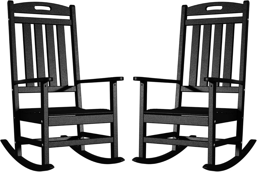 Outdoor Rocking Chair Set of 2, All-Weather Resistant Poly Lumber Rocker Chai...