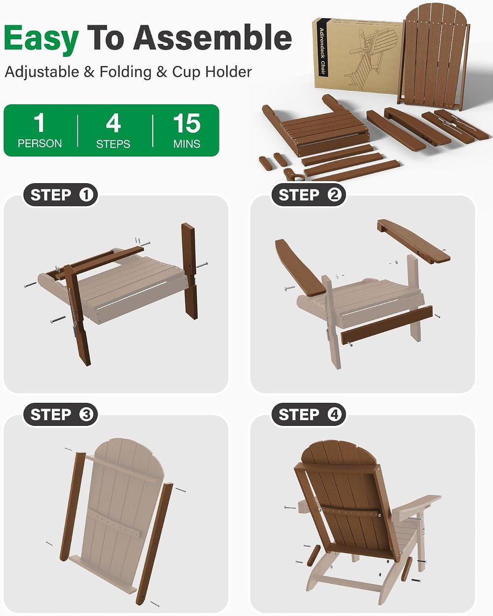 YEFU Adirondack Chairs Set of 4 for Patio: Folding Plastic Fire Pit Chair