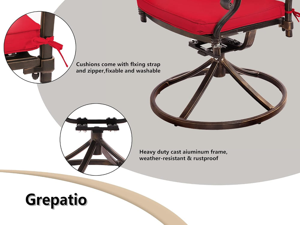 Grepatio 5 Piece Cast Aluminum Patio Dining Set, Outdoor Furniture Set with 4...