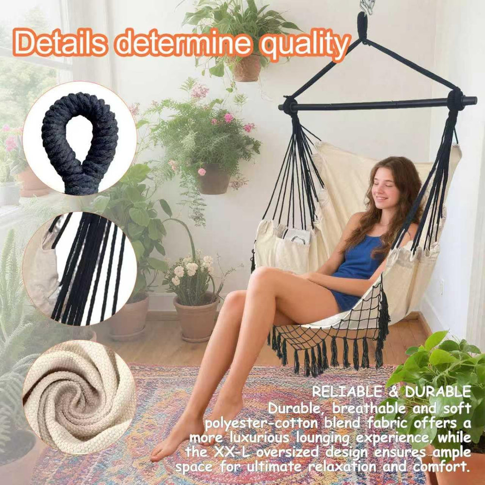 Hammock Chair Hanging Rope Swing Chair,Max 450 Lbs, Large Hanging Chair with ...