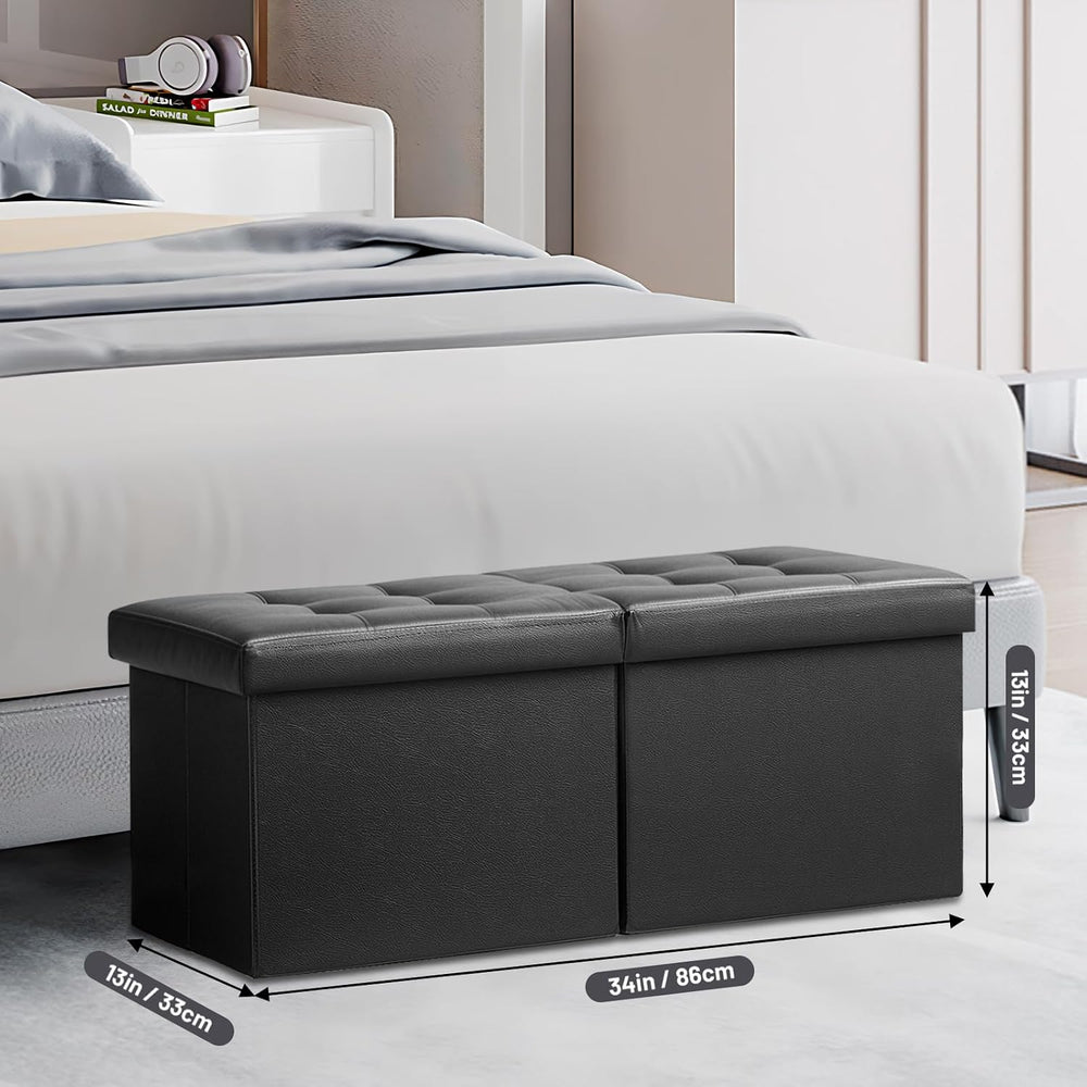 AmasSmile Footrest Ottoman Storage Bench,34" Leather Folding Chest,Black