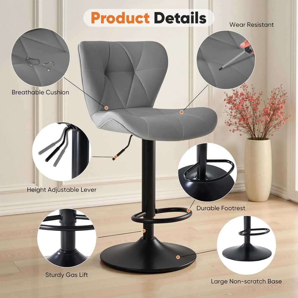 Sweetcrispy Bar Stools Set of 2, Faux Leather Swivel Adjustable Bar Chairs